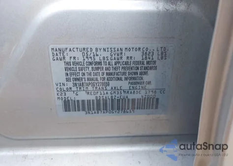 2016 Nissan Sentra Fe+ S/S/Sl/Sr/Sv from USA, damaged, VIN 3N1AB7AP0GY278659